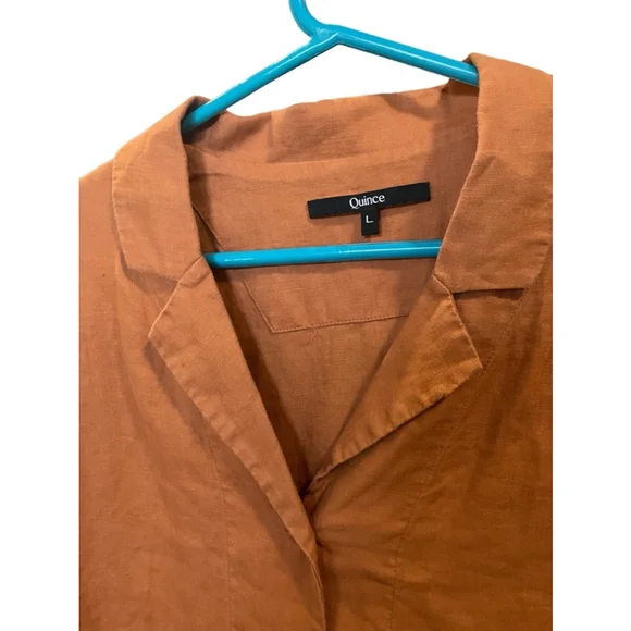Quince Linen Shirt Golden Brown Short Sleeve L - Picture 4 of 8